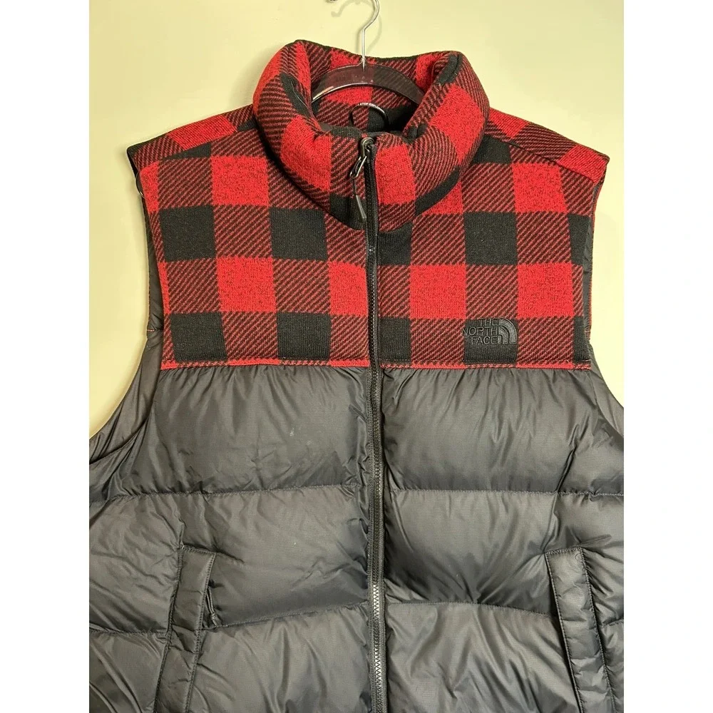 The North Face Nupste 700 Down Puffer Vest Red/Black Check Plaid Men's XL